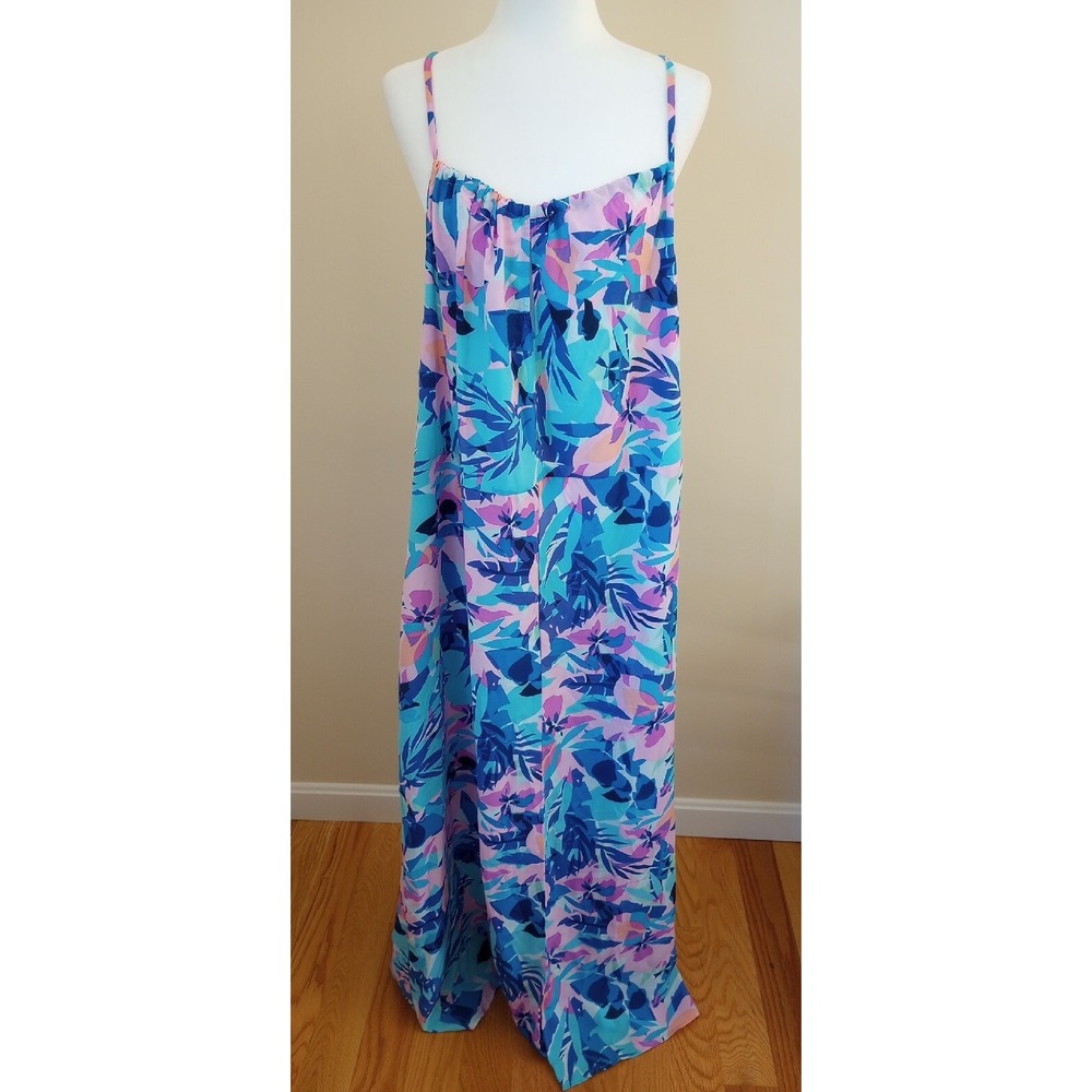 Swimsuits For All Plus Size Full Length Pool/Beach Coverup 22/24 Blue/Pink NWT